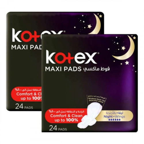 Kotex Maxi Pads Night + Wings 2 x 24 Pads  Kotex Maxi Pads Night + Wings 2 x 24 Pads