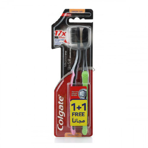 Colgate Toothbrush Slim Soft Charcoal 1 + 1 Free  Colgate Toothbrush Slim Soft Charcoal 1 + 1 Free